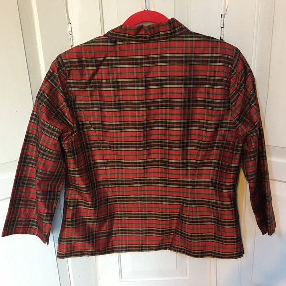 Anne Carson Holiday Plaid Silk Zip Jacket L - Picture 4 of 5